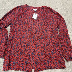 J. Jill Red and Blue Floral Blouse small new with tags button down